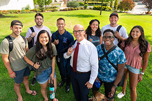 Peter with students. 